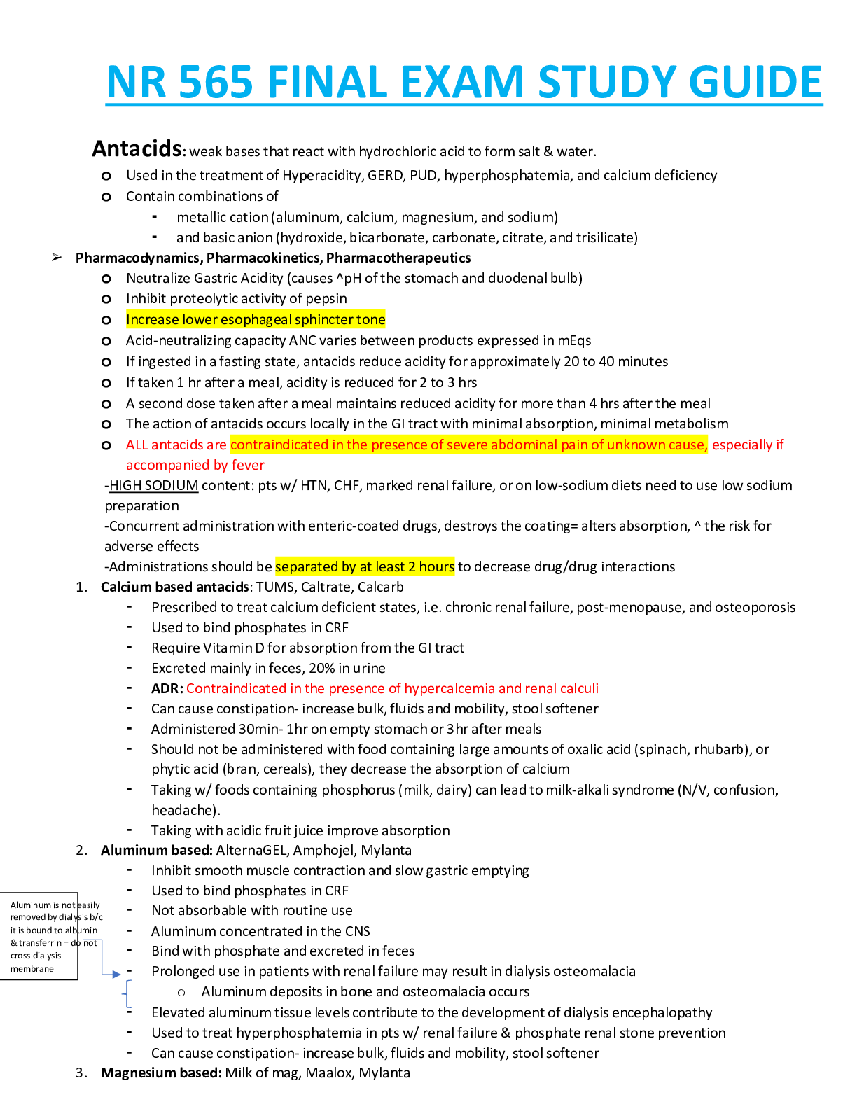 CHAMBERLAIN COLLEGE;NR 565 FINAL EXAM STUDY GUIDE NEW UPDATED COMPLETE